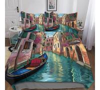 AASWDFR Ville d'eau de Venise Parure De Lit 3 Pièces avec Housse De Couette Et Taies d'oreiller Housse Couette Douce Microfibre King(220x240cm)