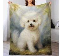 AASWSWW Bichon frisé Couverture Flannel Douce Et Chaude, Entretien Facile À La Machine, pour Voyager, Lit Ou Canapé （140×180cm）