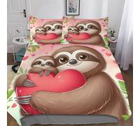 AASWSWW Paresseux Mignon Housse Couette 3 Pièces Housse De Couette Microfibre avec Taie d'oreiller pour Enfants Adultes Ensemble De Literie Double (200x200cm)