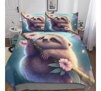 AASWSWW Paresseux Mignon Parures De Lit pour Enfants Adultes Housse De Couette Microfibre 3 Pièces Housse De Couette Et Taies D’Oreillers Double (200x200cm)