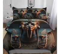 AASWSWW Pharaon égyptien Parure De Lit Housse De Couette Impressio 3D Microfibre Doux avec Taie d'oreiller 3 Pièces Garçons Filles Enfants Double (200x200cm)