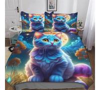 AASWSWW Starry Sky Chat Housse De Couette De Couette en Douce Microfibre pour Enfants Et Adolescents Microfibre Parure De Lit King(220x240cm)