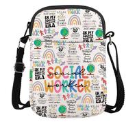 AATOP Sac à bandoulière pour travailleur social, école, cadeau de remerciement, cadeau de remise de diplôme, pochette à fermeture éclair, Sac à bandoulière pour travailleur social 3cb, large