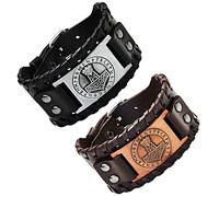 Aatpuss 2 Pièces Viking Bracelet Homme, Bracelet Cuir Homme Bijoux Viking, Bracelet Vintage Nordique, Bracelet Talisman Vikng, Bracelt Gothique Celtique Pour Petit Ami Mari Papa Cadeau (Noir, Brun)