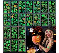 Aatpuss 200+ Pièces de Tatouages d'Halloween Pour Les Enfants, Lueur Dans Le Noir Halloween Tattoo, Autocollants Hallowen Lumineux Pour Enfants, Sorcière Fantôme Kit de Tatouages Pour Enfant