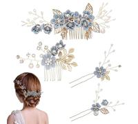 Aatpuss 4 Pièces Barrette de Mariage en or Rose Clair, Peigne de Mariée en épingle à Cheveux, Peigne à Cheveux de Mariage en Perles, pour Demoiselles D'honneur ou Demoiselles D'honneur(Bleu Clair)