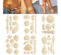 Aatpuss 6 Pièces 43 Designs Grandes Feuilles Tatouages Éphémères Dorés, Autocollants Métalliques Dorés Faux Tatouages, Tatouage Temporaire Paillettes Dorées Imperméables à l'Eau Et De Longue Durée