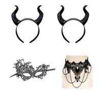 Aatpuss Lot de 2 bandeaux cornes de diable avec masque et collier pour | Complétez votre costume maléfique avec nos 2 bandeaux, masques et colliers. Parfait pour les fêtes d'Halloween et le cosplay