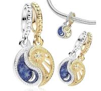 Aatpuss Pendentif Soleil Et Lune, Pendentif Soleil Et Lune Divisible en Argent 925, Bracelet à Breloques Soleil Et Lune Divisible, Pendetif Sole Et Lun Divible Idéal Pour Les Cadeaux Féminins