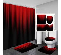 AAtter Lot de 4 rideaux de douche noirs et rouges de style simple ombré bordeaux foncé 60 x 72 L avec tapis antidérapant, housse de siège de toilette et tapis de bain, accessoires de salle de bain