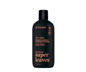 AATTITUDE Shampooing & Après-Shampooing 2 en 1 pour Homme, Nourrissant, Cheveux Secs, Ingrédients d’Origine Naturelle, Végane, Extrait de Panthénol & Ginseng, Parfum Patchouli & Bourbon, 415 mL