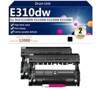 aauot E310dw Unité de Batterie Haute Capacité de Remplacement pour Dell E310DW E515DW E514DW E515DN Imprimante, 2200 Pages,Black-2 Pack