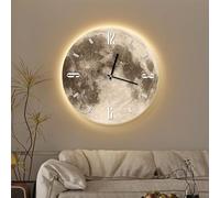 AAVEDA Horloge murale lune, silencieuse et lumineuse de 30,5 cm, horloge veilleuse LED, sans tic-tac, motif lune ronde, décoration de salon pour salle de bain, chambre, cuisine, bureau