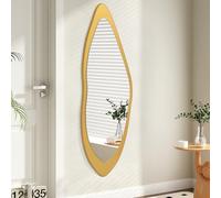 AAZZKANG Grand miroir irrégulier doré pleine longueur avec cadre en bois 120 x 40 cm miroirs asymétriques pour chambre à coucher, salon, entrée