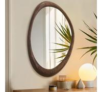AAZZKANG Grand miroir mural avec cadre en bois irrégulier 60 L x 40 W cm Miroir vintage asymétrique à suspendre pour salle de bain, chambre à coucher, salon, entrée Marron