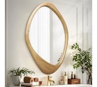 AAZZKANG Grand miroir mural avec cadre en bois irrégulier, 70 x 50 cm, miroirs décoratifs asymétriques à suspendre pour salle de bain, chambre à coucher, salon, entrée