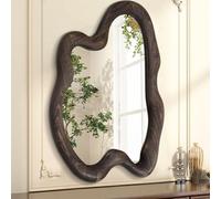 AAZZKANG Grand miroir mural avec cadre en bois irrégulier vintage 80 x 60 cm, miroirs à suspendre asymétriques pour salle de bain, chambre à coucher, salon, entrée