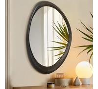 AAZZKANG Grand miroir mural irrégulier - 65 x 45 cm - Noir - Asymétrique - Avec cadre en bois moderne - Pour salle de bain, chambre à coucher, salon, entrée