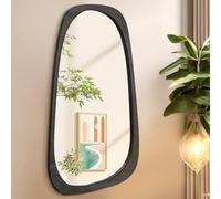 AAZZKANG Grand miroir mural irrégulier 70 x 40 cm, noir asymétrique à suspendre avec cadre en bois moderne pour salle de bain, chambre à coucher, salon, entrée