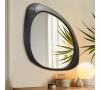 AAZZKANG Grand miroir mural irrégulier - 70 x 50 cm - Noir - Asymétrique - Avec cadre en bois moderne - Pour salle de bain, chambre à coucher, salon, entrée