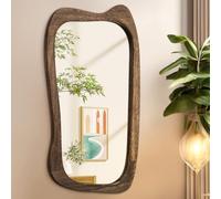 AAZZKANG Grand miroir mural irrégulier avec cadre en bois - 70 x 40 cm - Miroir vintage asymétrique à suspendre pour salle de bain, chambre à coucher, salon, entrée - Marron