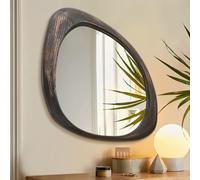 AAZZKANG Grand miroir mural rétro irrégulier 70 x 50 cm à suspendre avec cadre en bois pour salle de bain, chambre à coucher, salon, entrée