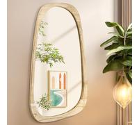 AAZZKANG Grand miroir mural rustique avec cadre en bois irrégulier, 90 x 60 cm, miroir décoratif asymétrique à suspendre pour salle de bain, chambre à coucher, salon, entrée