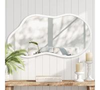 AAZZKANG Miroir irrégulier Le Bois Grand 65x40cm centimètres Décorer Le Miroir inégal Chambre à Coucher Salle de Bain Salle d'entrée Blanc