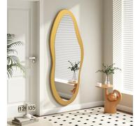 AAZZKANG Miroir irrégulier pleine longueur doré avec grand cadre en bois 120 x 50 cm miroirs asymétriques pour chambre à coucher, salon, entrée