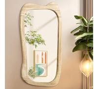 AAZZKANG Miroir mural asymétrique en bois rustique irrégulier à suspendre - Grand miroir décoratif pour salle de bain, chambre à coucher, salon, couloir - 80 x 50 cm