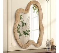 AAZZKANG Miroir mural asymétrique en bois rustique irrégulier à suspendre - Grand miroir décoratif pour salle de bain, chambre à coucher, salon, couloir - 70 x 50 cm