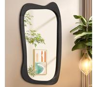 AAZZKANG Miroir mural irrégulier avec cadre en bois noir - Grand miroir suspendu asymétrique moderne de 80x50 cm pour salle de bain, chambre à coucher, salon, entrée - Décoration de maison