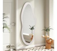 AAZZKANG Miroir mural irrégulier pleine longueur en bois - Grand miroir mural asymétrique moderne pour chambre à coucher, dressing, salon, entrée - Blanc - 120 x 50 cm