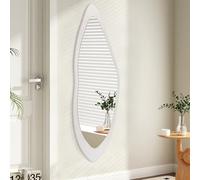 AAZZKANG Miroir mural irrégulier pleine longueur en bois - Grands miroirs muraux asymétriques modernes pour chambre à coucher, dressing, salon, entrée - Blanc - 120 x 40 cm