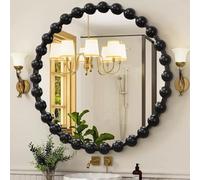 AAZZKANG Miroir mural rond noir avec cadre en métal et perles - Grand miroir décoratif pour chambre à coucher, salon, salle de bain, entrée, couloir