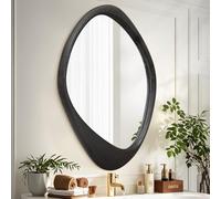 AAZZKANG Miroir noir avec cadre en bois - Grand miroir mural irrégulier - Asymétrique - Décoration pour salle de bain, chambre à coucher, salon, entrée - 70 x 50 cm