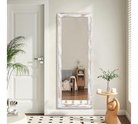 AAZZKANG Miroir pleine longueur avec cadre en bois - 110 x 35 cm - Grand miroir rustique à suspendre au mur pour chambre à coucher, salon, salle de bain, entrée - Rectangulaire - Blanc