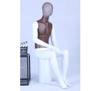 AB+103W Mannequin blanc laqué mat Poitrine brune haute qualité Grille métallique Tête avec tabouret Homme