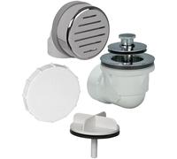 AB&A Demi-kit de vidange de baignoire avec bouchon Push eN Lift 60260, plaque de trop-plein classique haute capacité, coude de trop-plein en PVC et sabot de vidage, et kit de test et bouchon, chrome