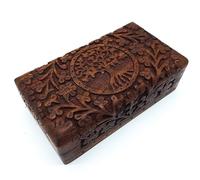 AB India Crafts Boîte en bois faite à la main - Taille M - Avec arbre de vie - Pour ranger des cadeaux - Famille spiritualité - Style de vie de l'Inde (taille M 17 x 9,5 x 5,5 cm - Poids : environ 375