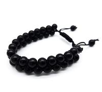 AB India Crafts Bracelet double couche fait à la main en obsidienne noire - Perles de 8 mm - Fermoir variable - Pour homme et femme - Spiritualité Inde - Guérison