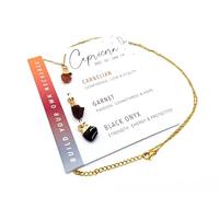 AB India Crafts Coffret cadeau avec pendentif signe du zodiaque 3 pierres précieuses avec chaîne plaqué or 18 carats dans une pochette à bijoux OM | Protection énergie bonheur, Gemme, Cornaline Grenat