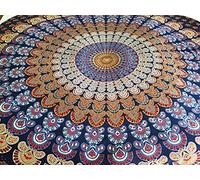 AB India Crafts Mandala indien traditionnel pour plage, yoga, pique-nique, festival, décoration, 100 % coton, rond, 180 cm, bleu-violet