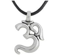 AB India Crafts Pendentif symbole « Om Aum » Mantra - En zinc - Avec collier ciré (variable) et pochette à bijoux - Spiritualité de l'Inde, Coton