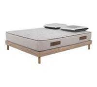 - Ensemble Cosmos White mousse accueil mémoire - 140x190 et 2 Oreillers visco - Sommier kit chêne