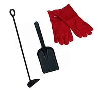 AB Tools D Râteau à cendres, pelle et gants Outil Brûleur à bois, charbon en acier, métal noir