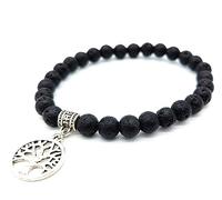 AB Viking Crafts Bracelet en pierre de lave fait à la main avec pendentif Yggdrasil arbre de vie dans une boîte cadeau, 18 centimeters, Pierre, Pierre de lave