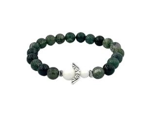 AB Viking Crafts Bracelet en pierre précieuse d'agate mousse fait à la main avec ange gardien dans une boîte cadeau | Bonheur, amour, énergie, famille