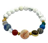 AB Viking Crafts Bracelet en pierre précieuse howlite fait à la main avec système solaire planètes en véritables pierres précieuses dans une boîte cadeau | énergie de force de bonheur
