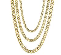 AB Viking Crafts Chaîne gourmette en acier inoxydable de haute qualité Cuban Chain IP plaqué or dur, épaisseur 3/5 / 7 mm, longueur 45/50 / 55/60 / 70 cm dans une boîte cadeau | Lifestyle HipHop Punk